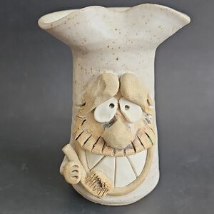 Vintage Ugly Face Funny Face Pottery Vase Utensil Holder